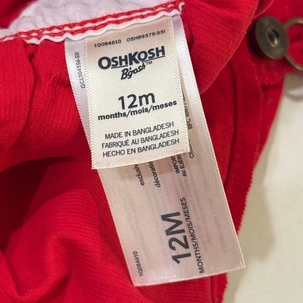 OshKosh B'gosh Jumper Dress Kids Baby 12M‎ Red Corduroy Vestbak Overall Play